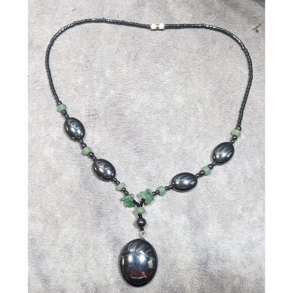 Handmade Hematite And Green Amethyst Beaded Drop Necklace - Picture 6 of 6